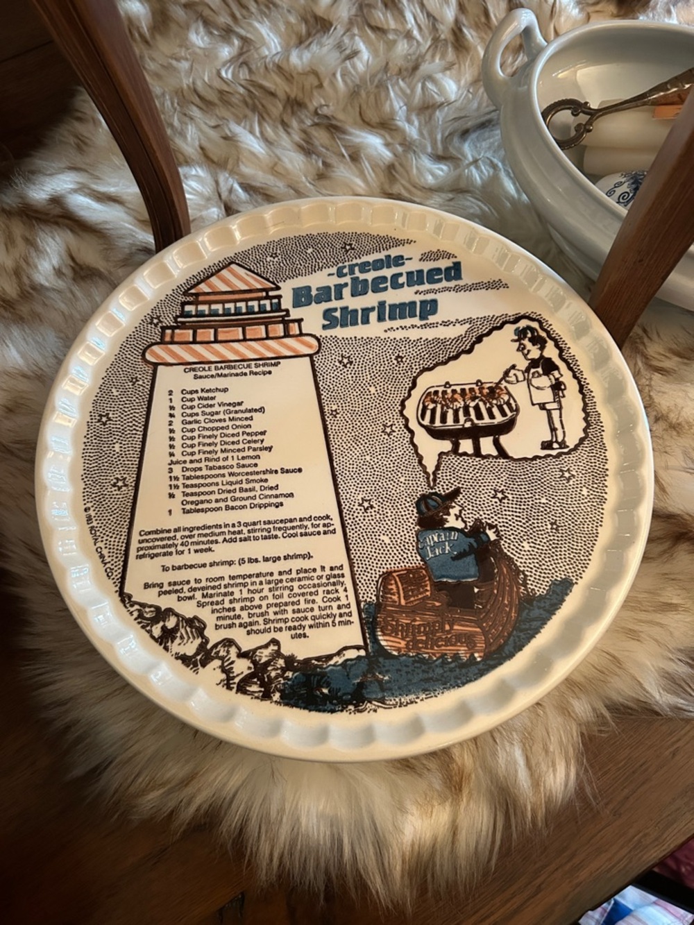 Creole Barbecued Shrimp Decorative Plate - Red, White and Blue Print - Picture 4 of 6